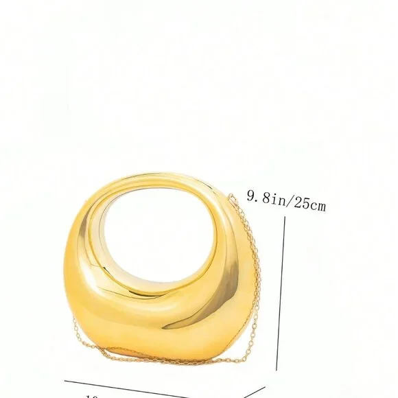 Gold Glamorous Women's Metal Color Evening Bag With Circular & Crescent Patterns - Picture 7 of 7